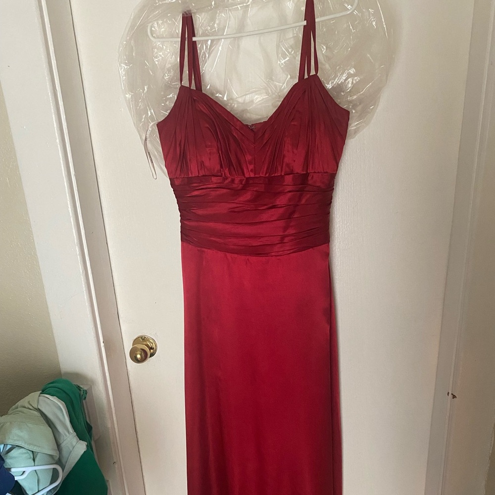 Belsoie red satin maxi dress